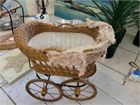 Baby doll stroller. Wood, Wicker and metal. 19" x
