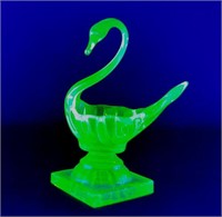 Vintage Vaseline Uranium Glass Swan Figure