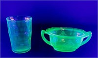 Vintage Green Uranium Glass Sugar Bowl, Tumbler