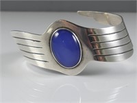 STERLING CUFF BRACELET WITH BLUE STONE