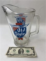 Old Style Glass Beer Pitcher 9" Tall