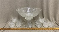 Thatcher Glass Pedestal Punch Bowl and Cups