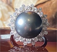 14 Kt White Gold Tahitian Pearl And Diamond R