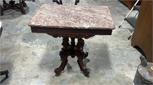 Walnut Victorian Tennessee Brown Marble Top Table