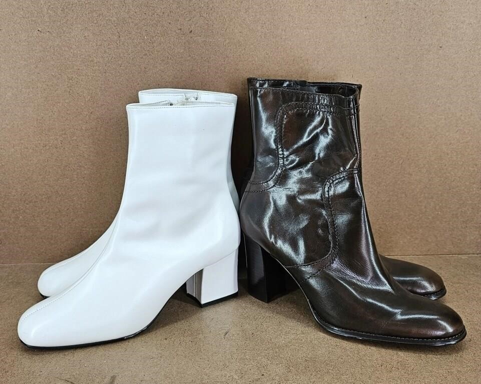 Sz 9.5 White & Brown Boots