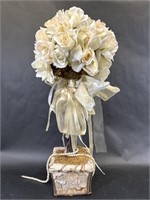 White Rose Topiary Beaded Pearl Decor