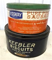 Pair of Tins Esskay Sausage / Keebler Biscuits