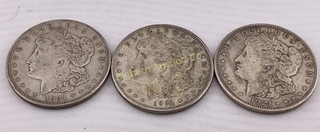 1921-S Morgan Silver Dollars 3 Pc Lot