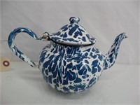 Small Enamel Tea Pot - Blue & White