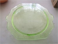 Green Depression Green Cake Plate - approx 11" W