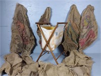 Vintage Sewing Basket & Burlap Bags
