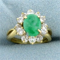 Jade and Diamond Halo Design Ring in 18K Yellow Go
