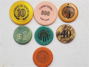 7 Vintage Foreign Casino Chips