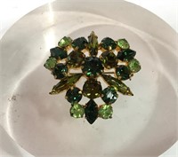 AUSTRIAN GREEN RHINESTONE BROOCH