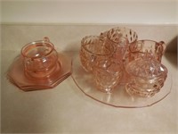 Pink Dishes, Handled Serving Plate, Creamer,