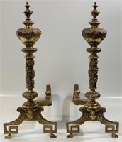 STUNNING PAIR OF HEAVY BRASS ANDIRONS