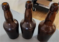 3 VTG Amber colored beer bottles