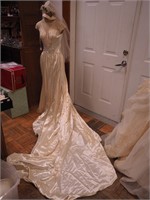 Vintage ivory satin wedding dress, lace