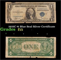 1935C $1 Blue Seal Silver Certificate Grades f+