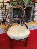 Ant. Victorian carved balloon back uphol. chair