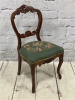 Vintage Carved Wood Chair w/ Needle Point Seat