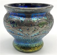 Loetz Style Art Glass w Sterling Overlay