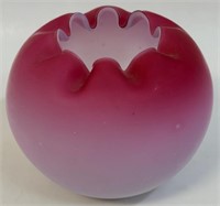 FINE ANTIQUE BLOWN CRANBERRY SATIN GLASS DISH