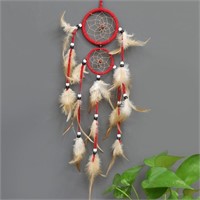 Dream Catcher With Double Hoops - Red