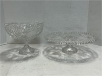 Vintage Crystal Bowl/With Crystal Platter Tray