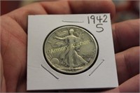 1942 S SILVER WALKING LIBERTY HALF DOLLAR