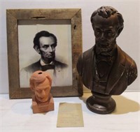 (3) Abraham Lincoln items including wood framed