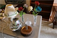 lamp,vases,nut holder & items
