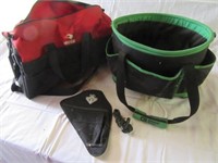 Husky tool bag and commercial tool bucket.