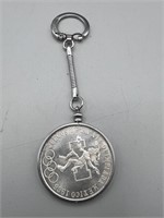 1968 .72 Silver 25 Pesos Mexico Coin on Key Chain