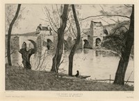 Jean-Baptiste Corot etching "Le Pont de Mantes"