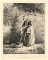 Jean-Francois Millet etching "La cueillette des ha