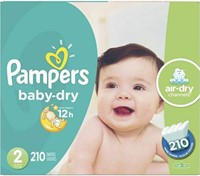 PAMPERS BABY DRY DIAPERS, SIZE 2, APPROX 210 PCS