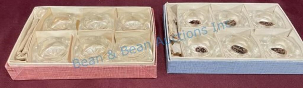 Two sets of Bohemia glass salts in boxes