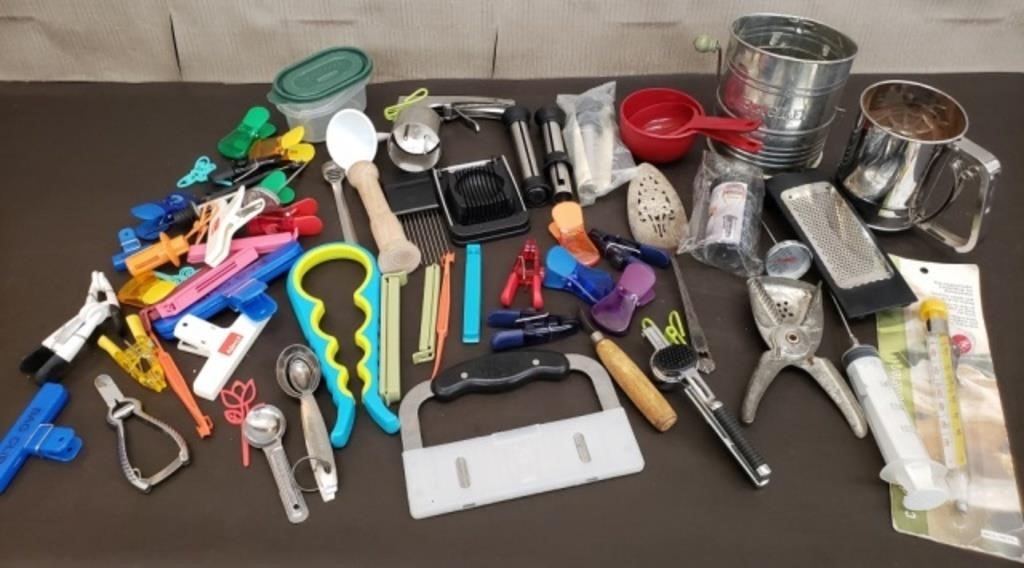 Lot of Kitchen Tools, Bag Clips & More