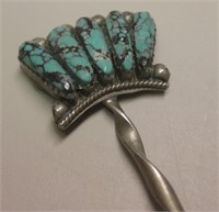Vtg Navajo Nickel Silver & Landers Turq Hair Pin