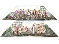 2 Painted Porcelain Neo-Classical Relief Panels