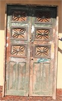 Set of 47in by 84in wood/metal vintage doors