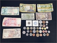Assortment of International Currency and Coins