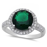 Round 3.50ct Emerald & White Topaz Halo Ring
