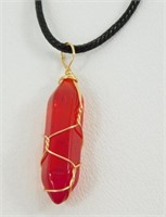 Natural Quartz Wire Wrapped Crystal Pendant - Red