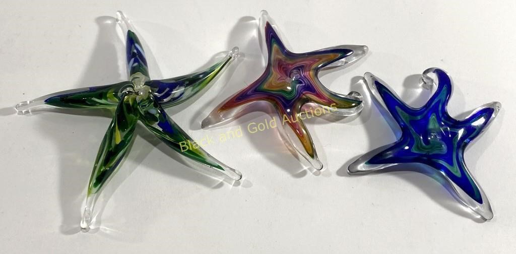(3) Art Deco Glass Starfish