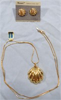 MONET SHELL GOLD-TONED EARRINGS & NECKLACE