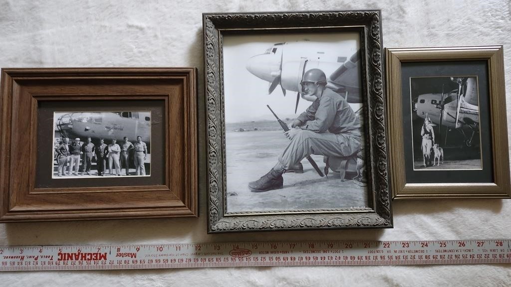 3 US Military WW2 Plane & Soldier Framed Pictures