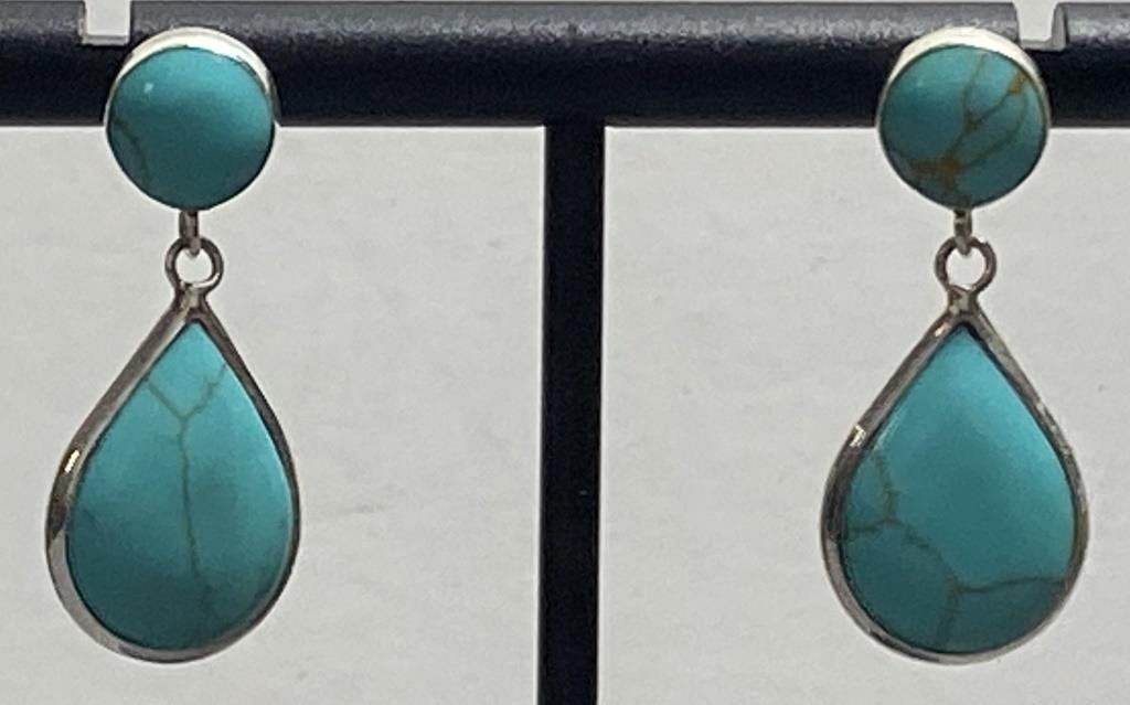 Sterling & Turquoise Tear Drop Dangle Ear Rings