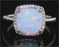 Cushion Cut White Opal Dinner Ring